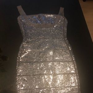 Herve Leger gray sequin dress XS